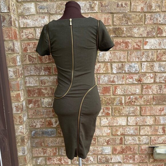 Ted Baker London Green Women's Gold Zipper Short Sleeve Sheath Dress Sz 1, US 2 - Picture 6 of 11